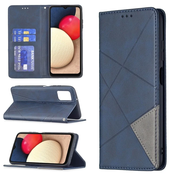 Geometric Pattern Stand Leather Card Holder Case for Samsung Galaxy A03s (166.5 x 75.98 x 9.14mm) Cover - Blue