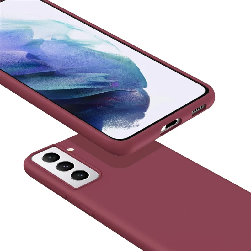 Solid Color Liquid Silicone Phone Protective Shell with Strap and Kickstand for Samsung Galaxy S21 5G/4G - Purple