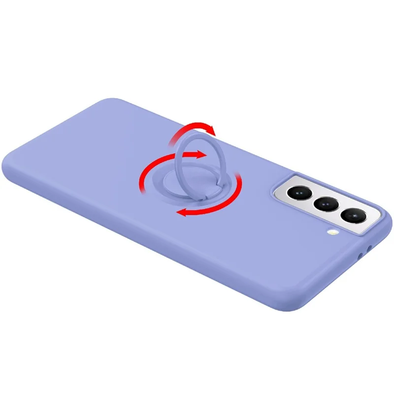 Liquid Silicone Ring Kickstand Design Phone Protective Shell with Strap for Samsung Galaxy S21+ 5G - Black