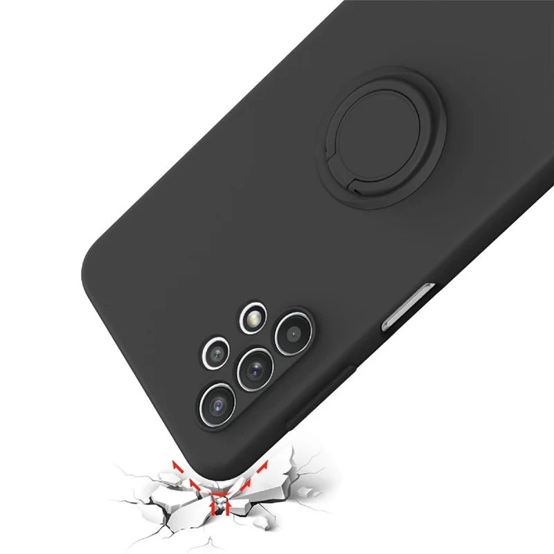 Ring Kickstand Design Plain Liquid Silicone Phone Protective Shell with Strap for Samsung Galaxy A32 4G (EU Version) - Midnight Blue