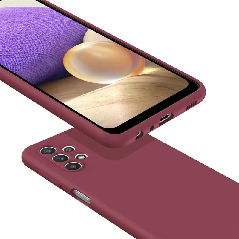 Ring Kickstand Design Plain Liquid Silicone Phone Protective Shell with Strap for Samsung Galaxy A32 4G (EU Version) - Midnight Blue