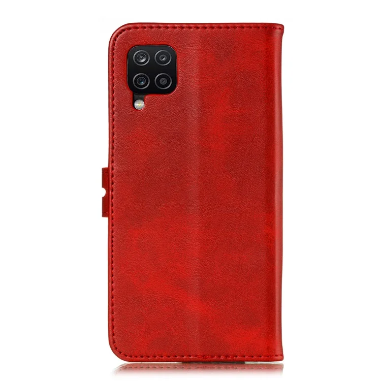 Imprint Happy Cat PU Protective Leather Wallet Stand Phone Casing for Samsung Galaxy A12 - Red