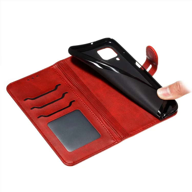 Imprint Happy Cat PU Protective Leather Wallet Stand Phone Casing for Samsung Galaxy A12 - Red