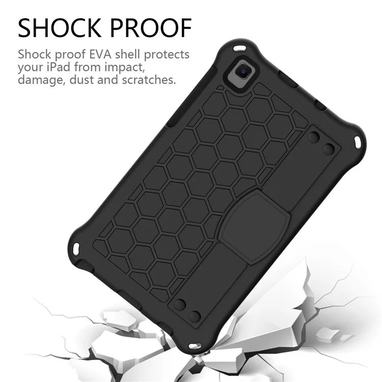 Honeycomb Design EVA Material Four Corner Anti Falling Flat Protective Kickstand Shell für Samsung Galaxy Tab A7 Lite 8.7-Zoll SM-T220 (Wi-Fi) / SM-T225 - Schwarz