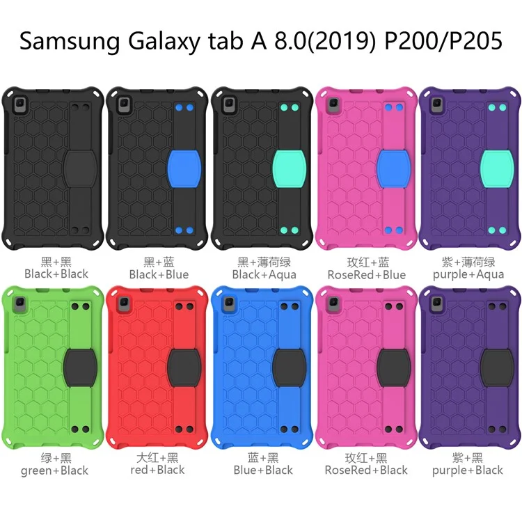 Honeycomb Design EVA Material Four Corner Anti Falling Flat Protective Kickstand Shell für Samsung Galaxy Tab A7 Lite 8.7-Zoll SM-T220 (Wi-Fi) / SM-T225 - Schwarz