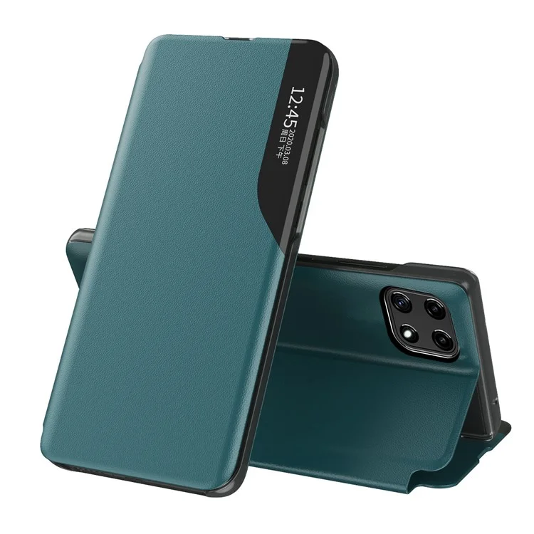 Visualizza La Finestra Flip Pelle Pelle Protector Cover Con Supporto Per Samsung Galaxy A22 5G (versione UE) - Verde