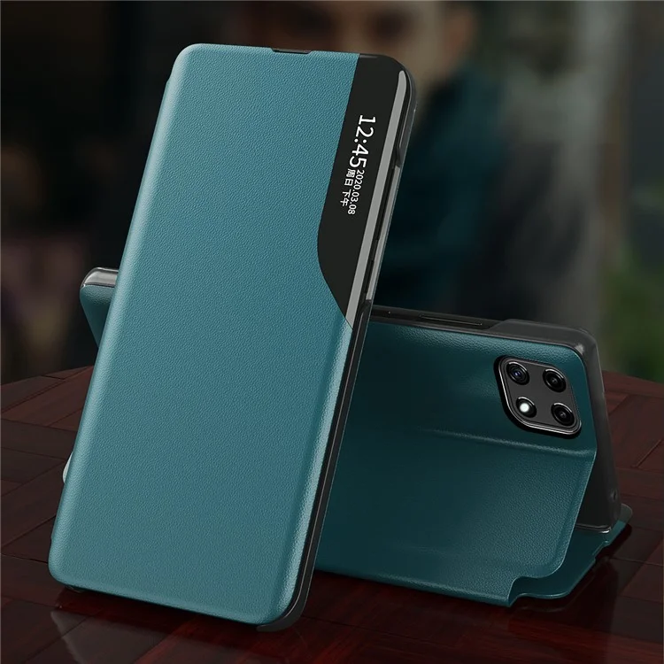 Visualizza La Finestra Flip Pelle Pelle Protector Cover Con Supporto Per Samsung Galaxy A22 5G (versione UE) - Verde