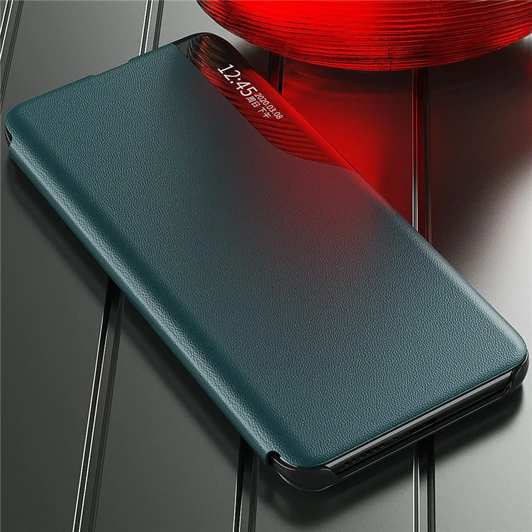 Visualizza La Finestra Flip Pelle Pelle Protector Cover Con Supporto Per Samsung Galaxy A22 5G (versione UE) - Verde