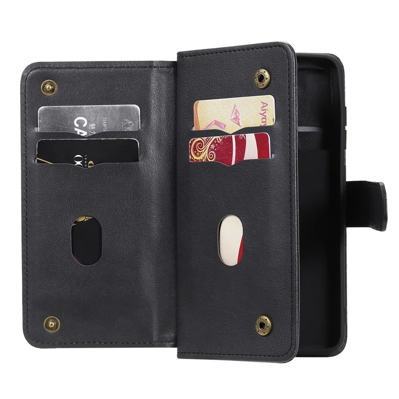 For Samsung Galaxy S21 FE / S21 Fan Edition Leather Case with 10 Card Holder Phone Cover Stand - Black