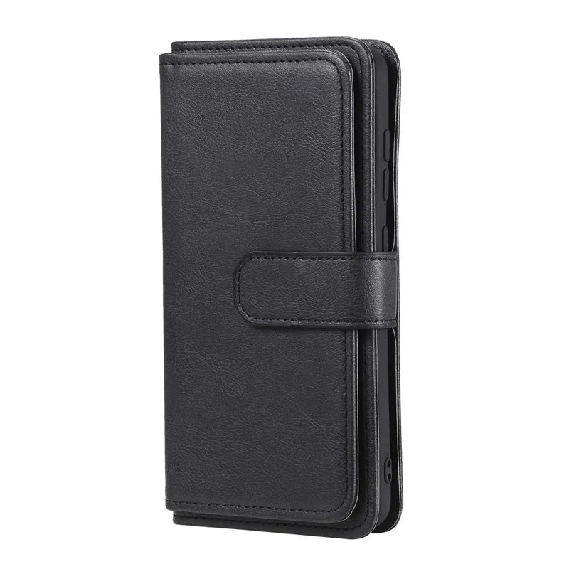For Samsung Galaxy S21 FE / S21 Fan Edition Leather Case with 10 Card Holder Phone Cover Stand - Black