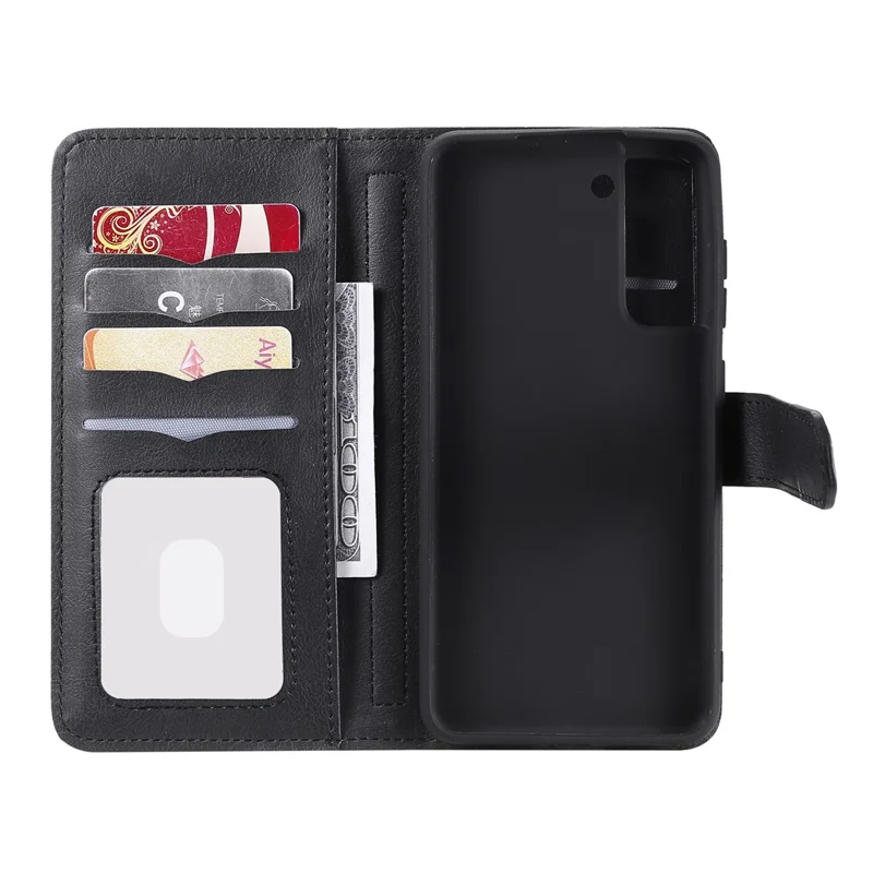 For Samsung Galaxy S21 FE / S21 Fan Edition Leather Case with 10 Card Holder Phone Cover Stand - Black