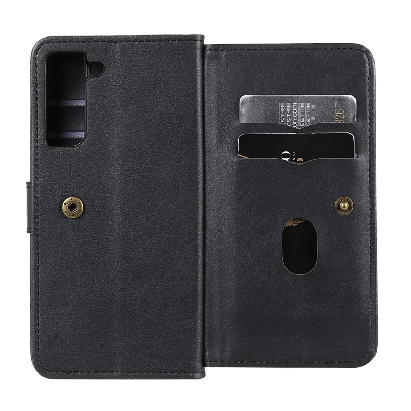 For Samsung Galaxy S21 FE / S21 Fan Edition Leather Case with 10 Card Holder Phone Cover Stand - Black