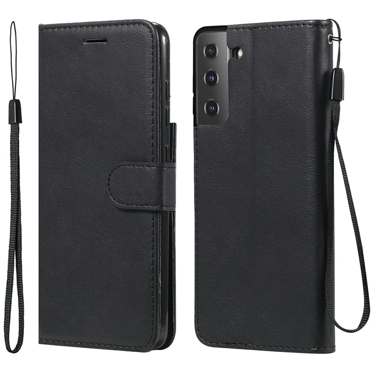 KT Leather Series-2 Diseño de Billetera Protección Completa de Cuero Liso Soporte Con Correa Para Samsung Galaxy S21 fe - Negro