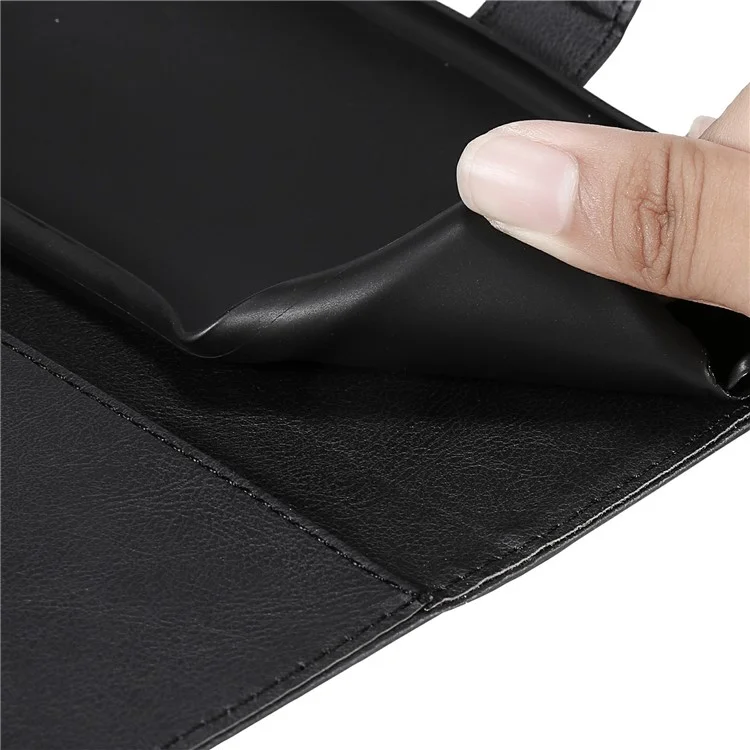 KT Leather Series-2 Diseño de Billetera Protección Completa de Cuero Liso Soporte Con Correa Para Samsung Galaxy S21 fe - Negro