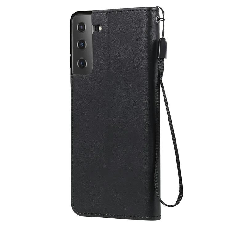 KT Leather Series-2 Diseño de Billetera Protección Completa de Cuero Liso Soporte Con Correa Para Samsung Galaxy S21 fe - Negro