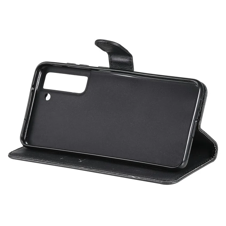 KT Leather Series-2 Diseño de Billetera Protección Completa de Cuero Liso Soporte Con Correa Para Samsung Galaxy S21 fe - Negro