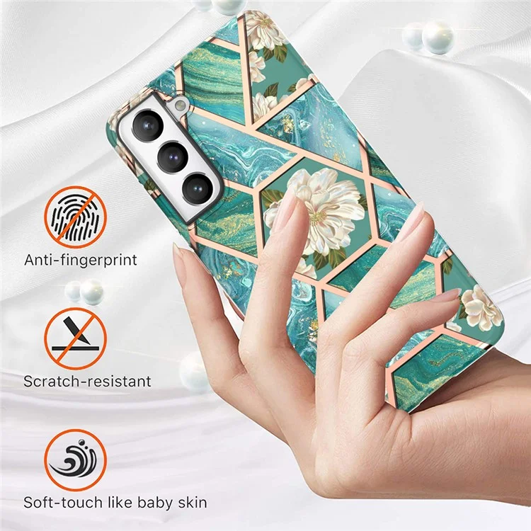 Custodia per telefono cellulare in marmo con motivo a fiori con elettrodeposizione IMD IML da 2,0 mm per Samsung Galaxy S21 5G/4G - Marmo verde/Fiore