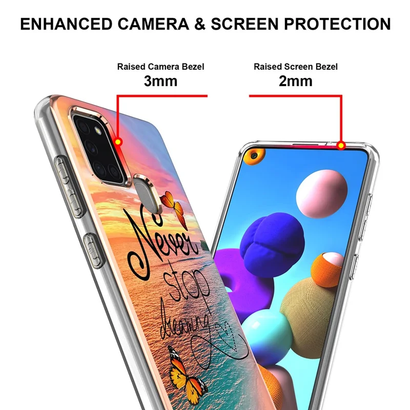 For Samsung Galaxy A21s TPU Cases IMD Pattern Electroplating Soft Phone Back Cover - Never Stop Dreaming