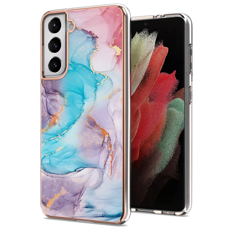 For Samsung Galaxy S21 5G / 4G TPU Cases IMD Pattern Electroplating Soft Phone Back Cover - Milky Way Marble Blue