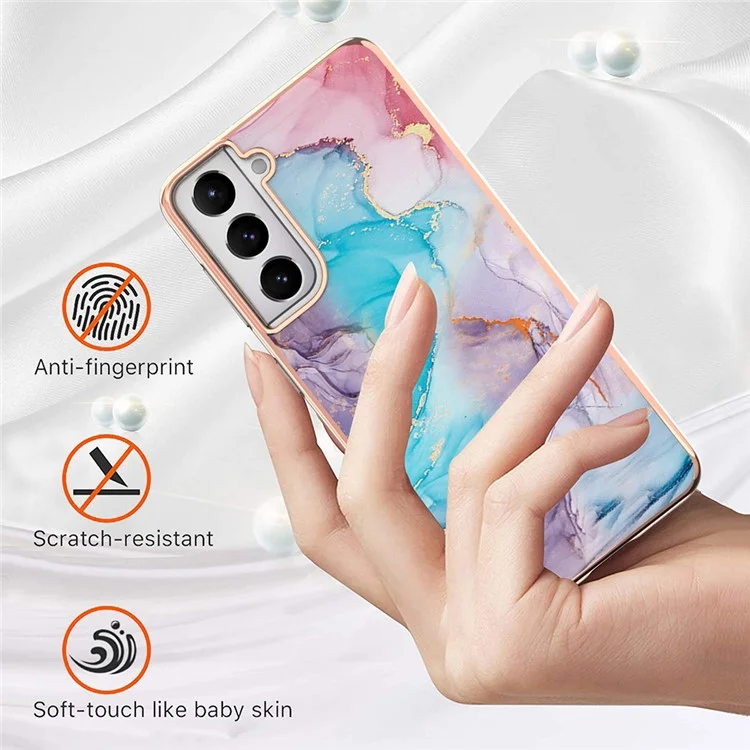 For Samsung Galaxy S21 5G / 4G TPU Cases IMD Pattern Electroplating Soft Phone Back Cover - Milky Way Marble Blue