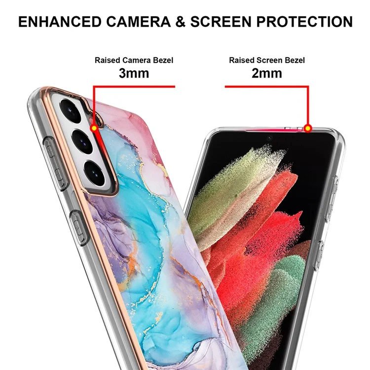 For Samsung Galaxy S21 5G / 4G TPU Cases IMD Pattern Electroplating Soft Phone Back Cover - Milky Way Marble Blue