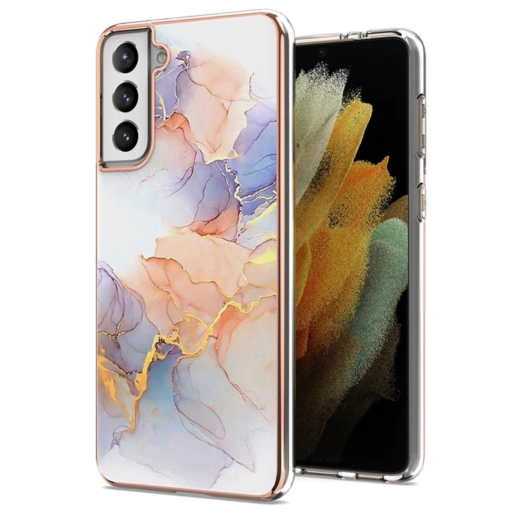 A Series Anti-Scratch Electroplating Slim TPU Drop Protection Cell Phone Case für Samsung Galaxy S21+ 5G - Milky Way Marble White