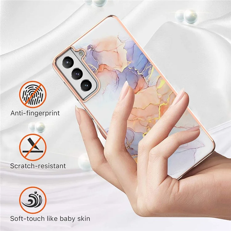 A Series Anti-Scratch Electroplating Slim TPU Drop Protection Cell Phone Case für Samsung Galaxy S21+ 5G - Milky Way Marble White