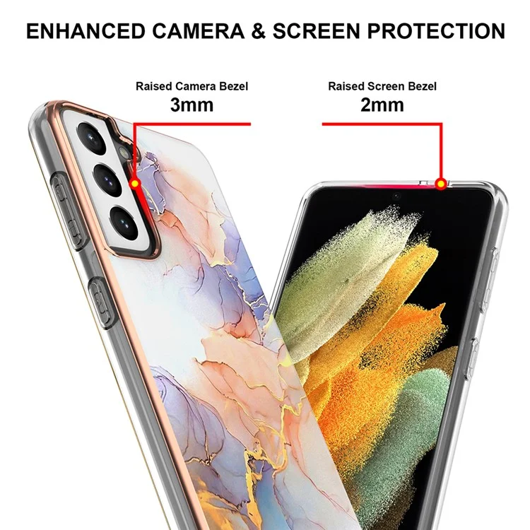 A Series Anti-Scratch Electroplating Slim TPU Drop Protection Cell Phone Case für Samsung Galaxy S21+ 5G - Milky Way Marble White