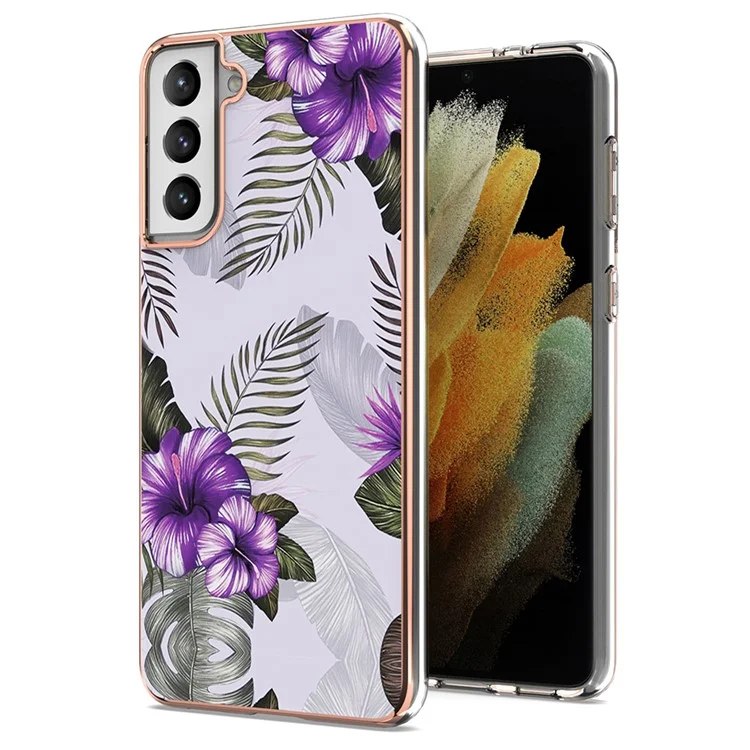 A Series Anti-Scratch Electroplating Slim TPU Drop Protection Cell Phone Case für Samsung Galaxy S21+ 5G - Lila Blume