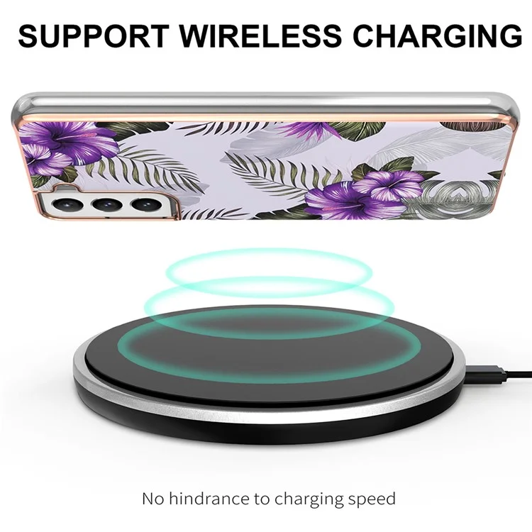 A Series Anti-Scratch Electroplating Slim TPU Drop Protection Cell Phone Case für Samsung Galaxy S21+ 5G - Lila Blume