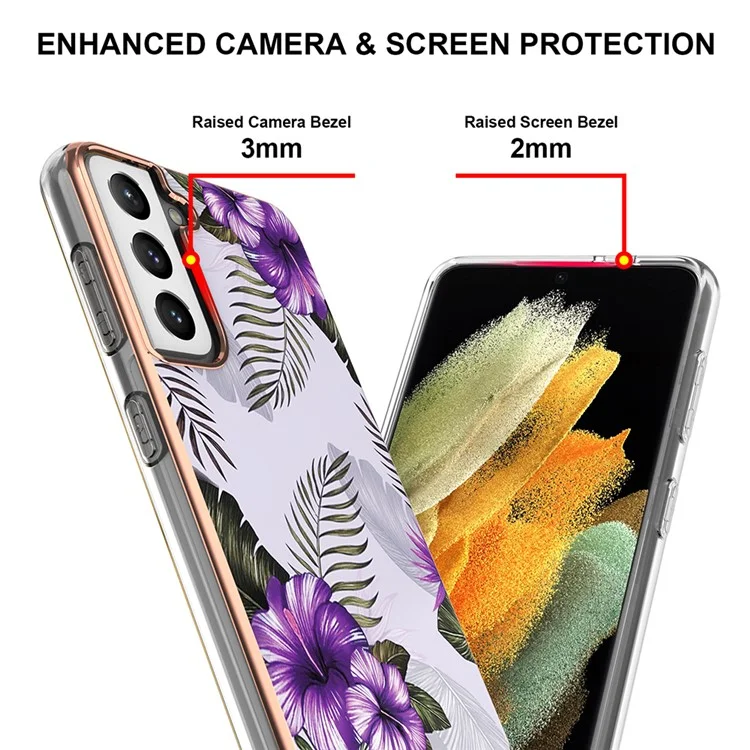 A Series Anti-Scratch Electroplating Slim TPU Drop Protection Cell Phone Case für Samsung Galaxy S21+ 5G - Lila Blume