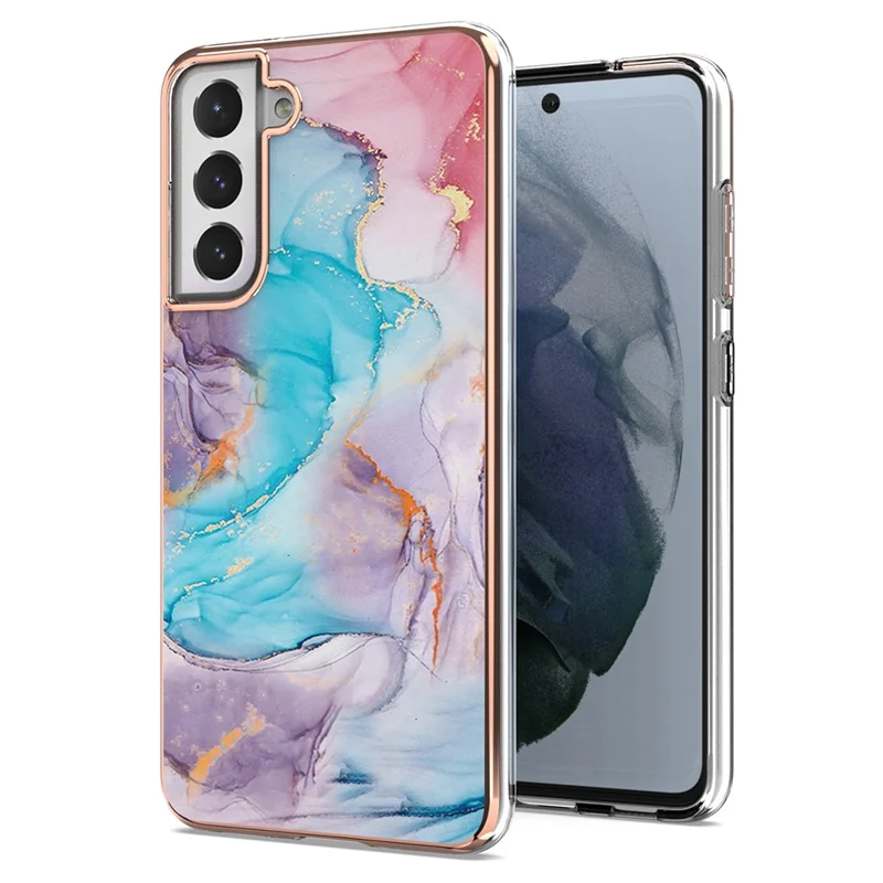 For Samsung Galaxy S21 FE TPU Cases IMD Pattern Electroplating Soft Phone Back Cover - Milky Way Marble Blue