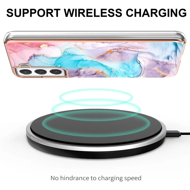 For Samsung Galaxy S21 FE TPU Cases IMD Pattern Electroplating Soft Phone Back Cover - Milky Way Marble Blue