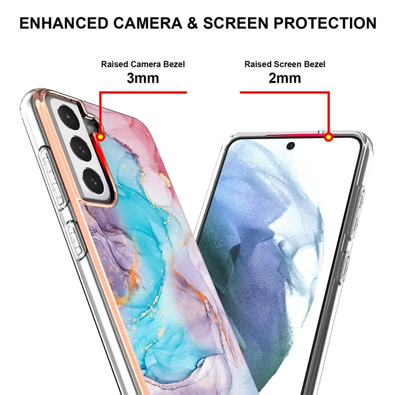 For Samsung Galaxy S21 FE TPU Cases IMD Pattern Electroplating Soft Phone Back Cover - Milky Way Marble Blue