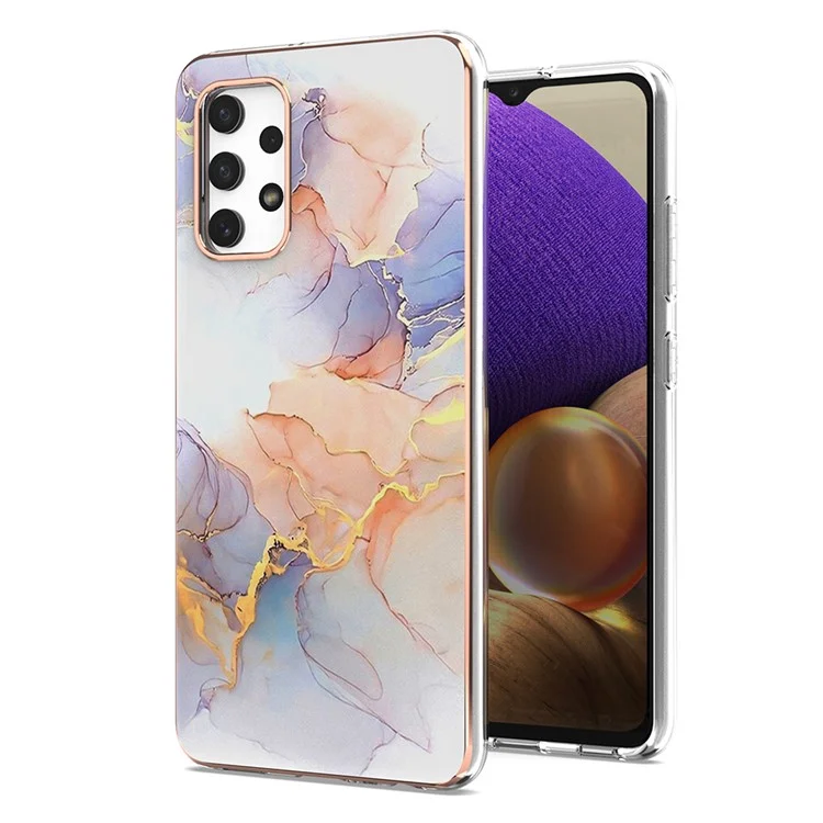 For Samsung Galaxy A32 4G (EU) TPU Cases IMD Pattern Electroplating Soft Phone Back Cover - Milky Way Marble White