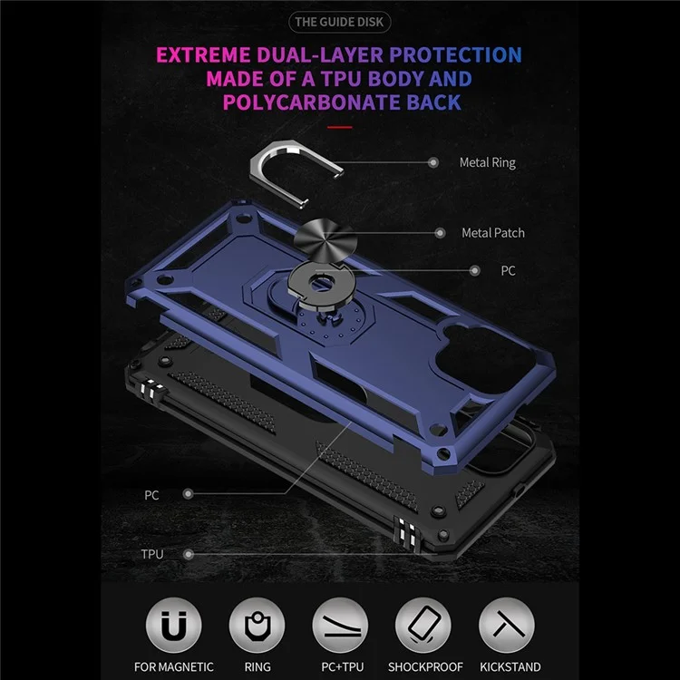 Coque de protection hybride en PC + TPU avec support anneau pour Samsung Galaxy A22 4G (version EU) - Bleu