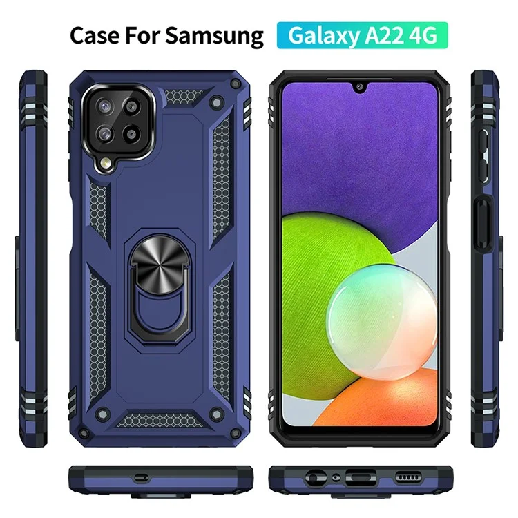 Coque de protection hybride en PC + TPU avec support anneau pour Samsung Galaxy A22 4G (version EU) - Bleu