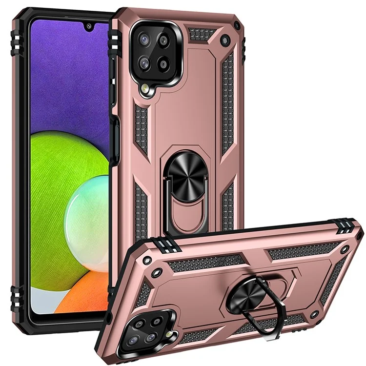 Custodia Ibrida per Smartphone con Anello Girevole e Supporto per Samsung Galaxy A22 4G (Versione EU) - Oro Rosa