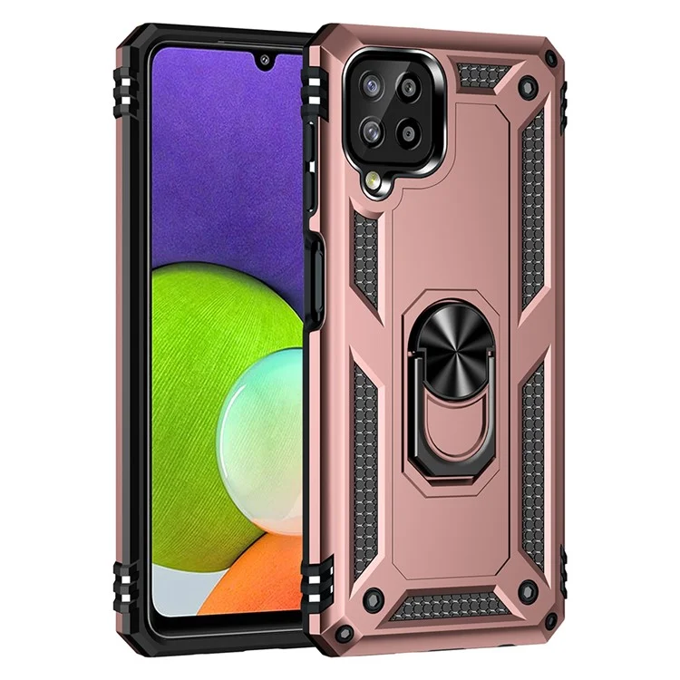 Custodia Ibrida per Smartphone con Anello Girevole e Supporto per Samsung Galaxy A22 4G (Versione EU) - Oro Rosa
