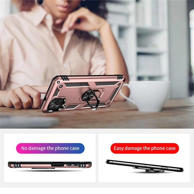 Custodia Ibrida per Smartphone con Anello Girevole e Supporto per Samsung Galaxy A22 4G (Versione EU) - Oro Rosa