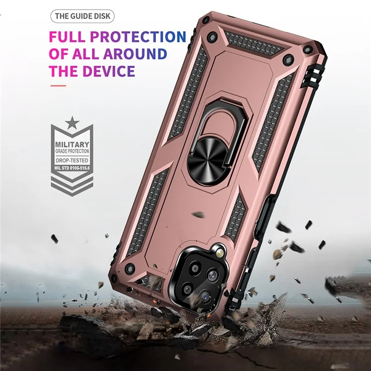 Custodia Ibrida per Smartphone con Anello Girevole e Supporto per Samsung Galaxy A22 4G (Versione EU) - Oro Rosa