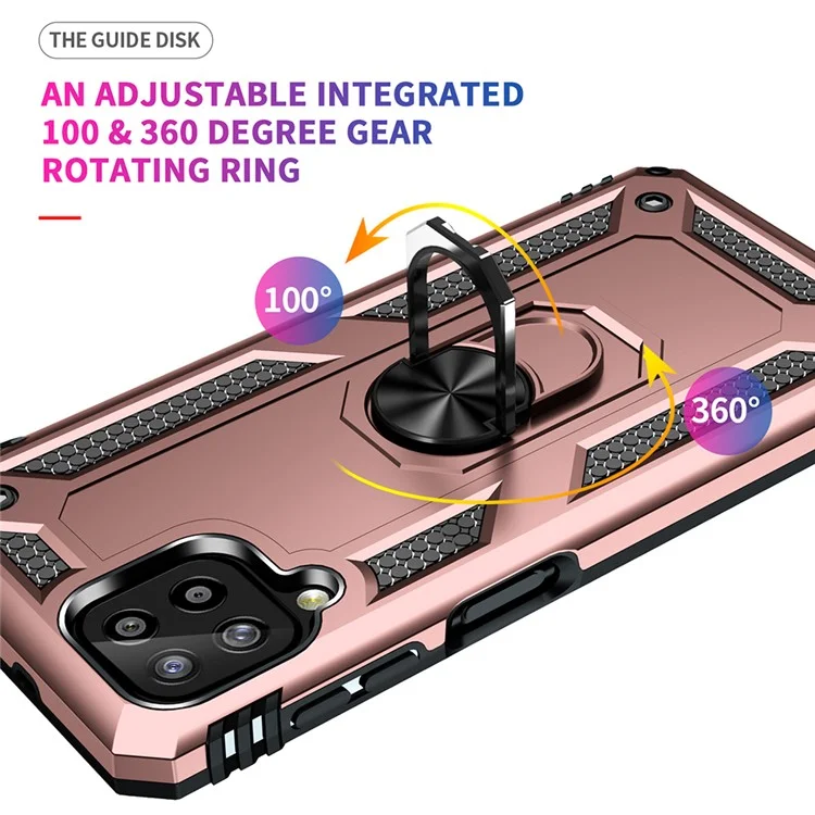 Custodia Ibrida per Smartphone con Anello Girevole e Supporto per Samsung Galaxy A22 4G (Versione EU) - Oro Rosa