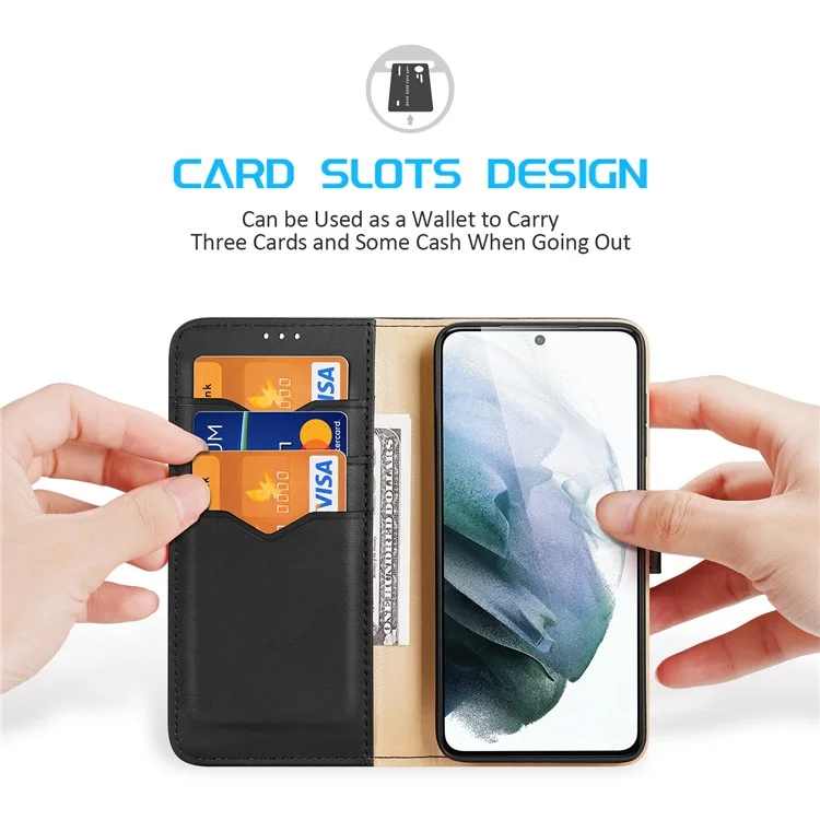 DUX DUCIS Hivo Series Split Leather Multiple Slots Wallet Adjustable Stand Phone Cover Shell para Samsung Galaxy S21 FE - Negro