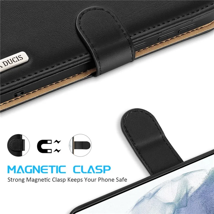 DUX DUCIS Hivo Series Split Leather Multiple Slots Wallet Adjustable Stand Phone Cover Shell para Samsung Galaxy S21 FE - Negro