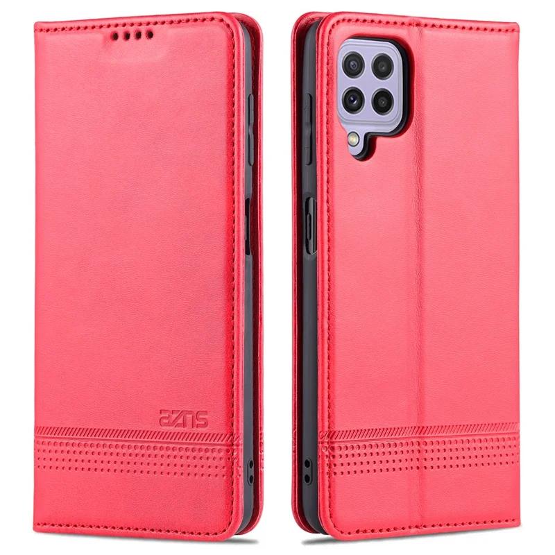 AZNS Premium PU Leather Auto-absorbed Magnetic Closure Stand Function Wallet Flip Cover for Samsung Galaxy A22 4G (EU Version) - Red