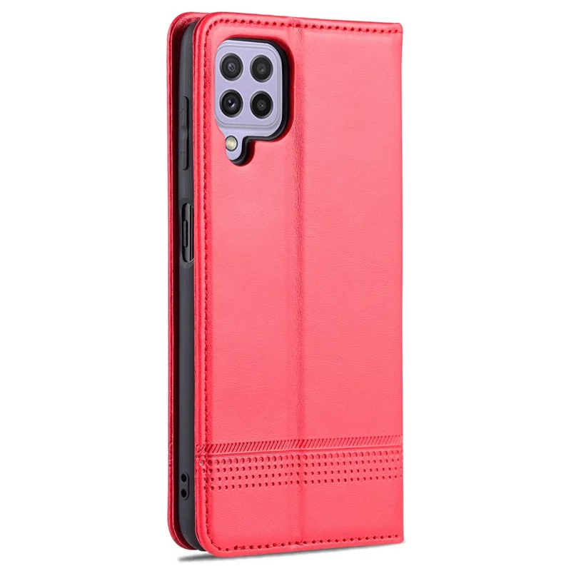 AZNS Premium PU Leather Auto-absorbed Magnetic Closure Stand Function Wallet Flip Cover for Samsung Galaxy A22 4G (EU Version) - Red