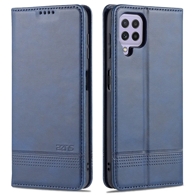 AZNS Premium PU Leather Auto-absorbed Magnetic Closure Stand Function Wallet Flip Cover for Samsung Galaxy A22 4G (EU Version) - Blue