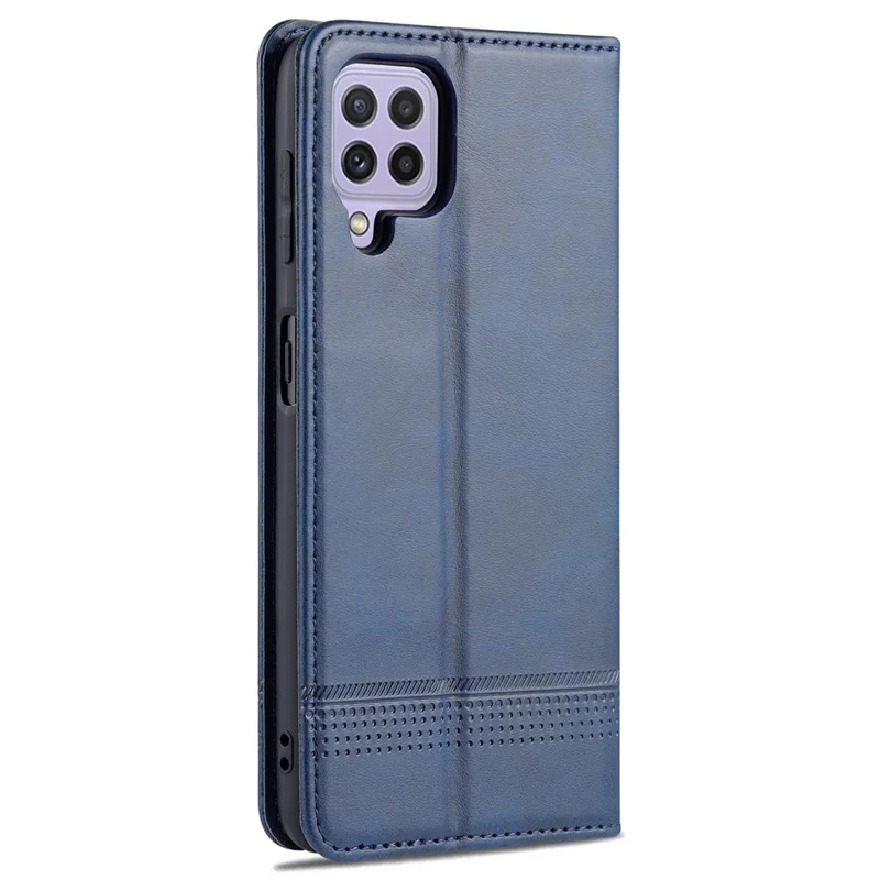 AZNS Premium PU Leather Auto-absorbed Magnetic Closure Stand Function Wallet Flip Cover for Samsung Galaxy A22 4G (EU Version) - Blue