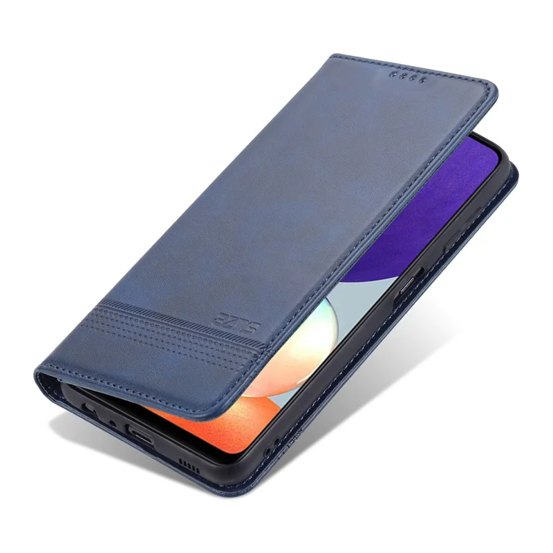 AZNS Premium PU Leather Auto-absorbed Magnetic Closure Stand Function Wallet Flip Cover for Samsung Galaxy A22 4G (EU Version) - Blue