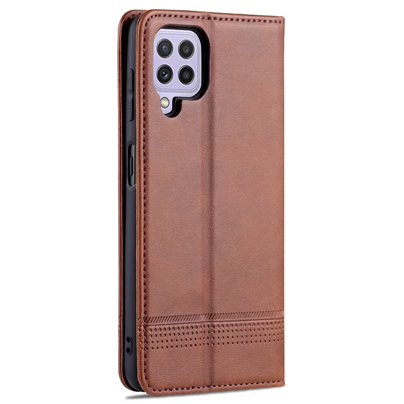 AZNS Premium PU Leather Auto-absorbed Magnetic Closure Stand Function Wallet Flip Cover for Samsung Galaxy A22 4G (EU Version) - Coffee